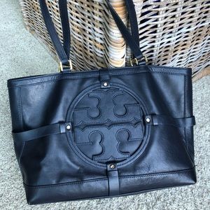 Tory Burch Navy Blue Leather Tote Purse BEAUTIFUL!